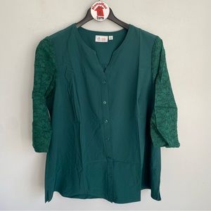 NEW Denim & Co. V-Neck Lace Sleeve Blouse